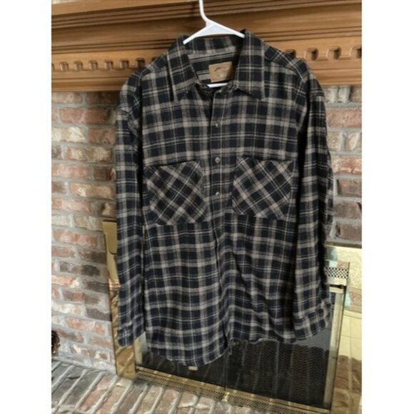 At John’s Bay Heavy Black & Brown Flannel Work Shirt Size Large 100% Cotton - Picture 1 of 5